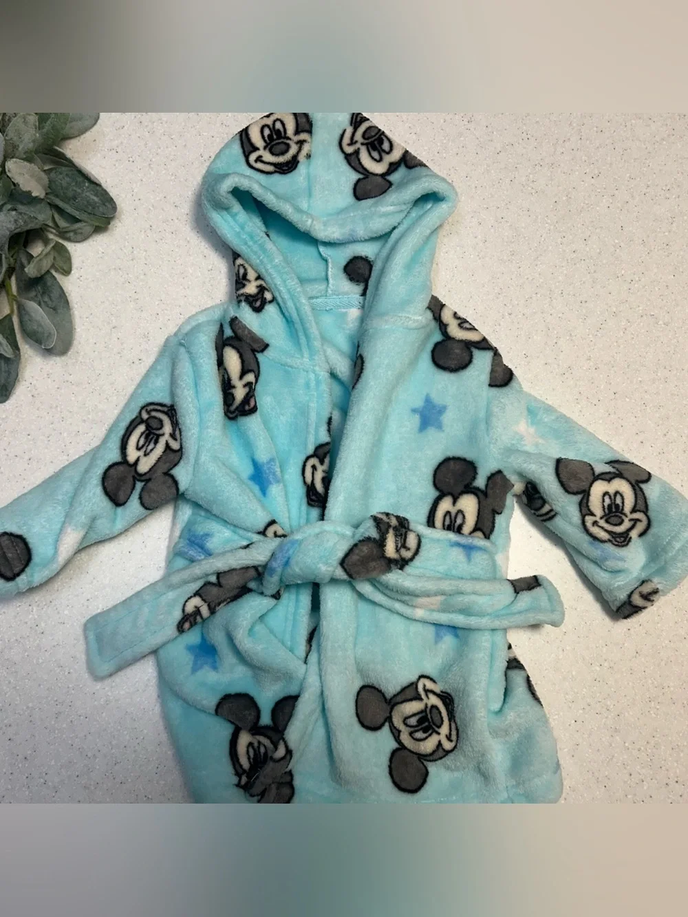 Disney Baby Mickey Mouse Plush Hooded Bathrobe 0-12 Months
